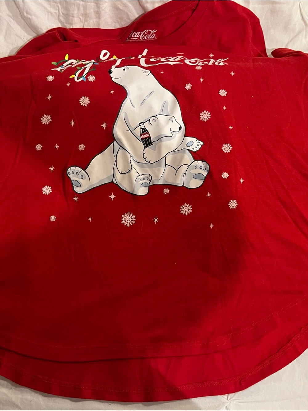 Coca-Cola Red Holiday Polar Bear Tee with White Snowflake Print - Picture 3 of 8